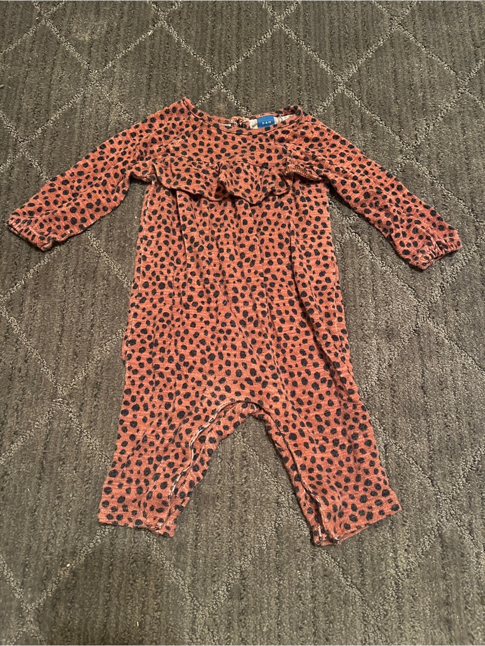 Old Navy Leopard Print Ruffle Baby Girl Long Sleeve Romper Size 3-6M